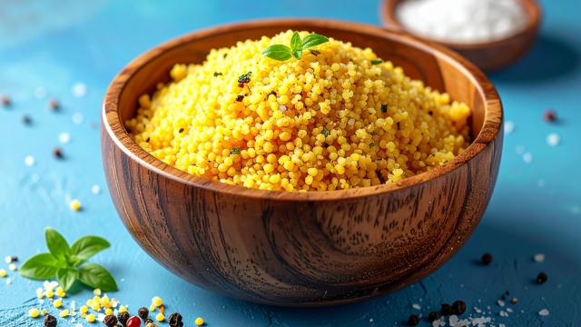 Hirse in einer Holzschale