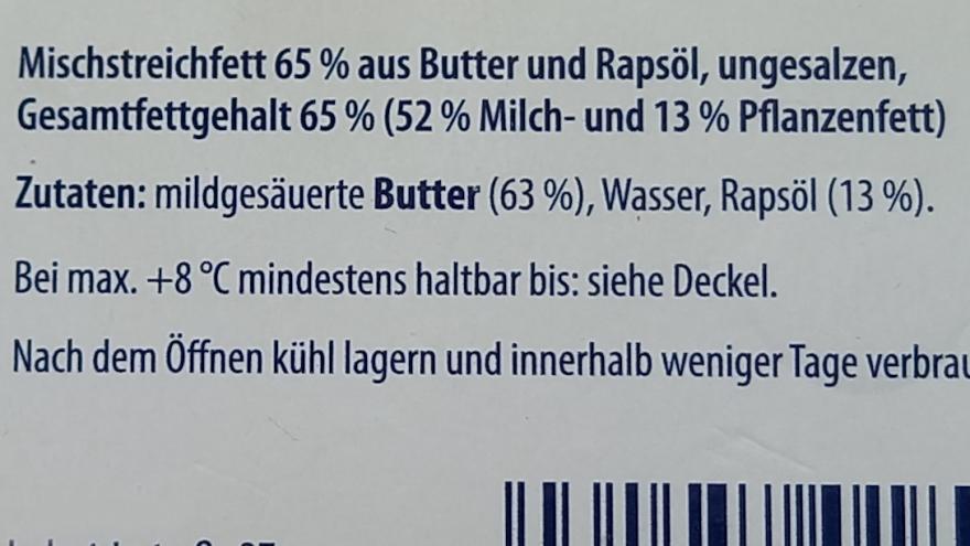 Zutatenliste Butter mit Rapsoel