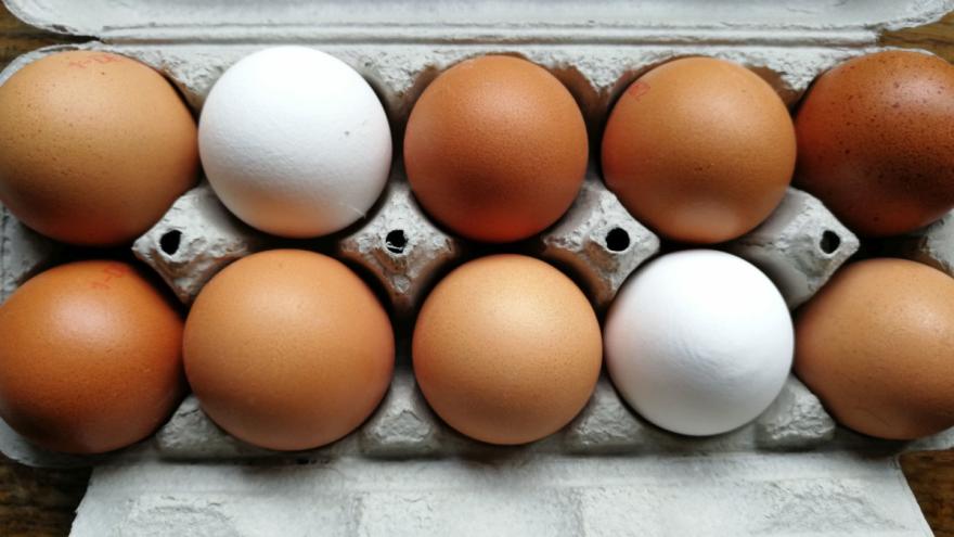 Weiße und braune Eier in einem 10er Eierkarton