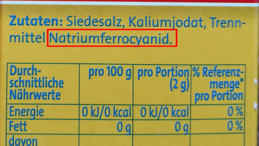 Zutatenliste einer Salzverpackung