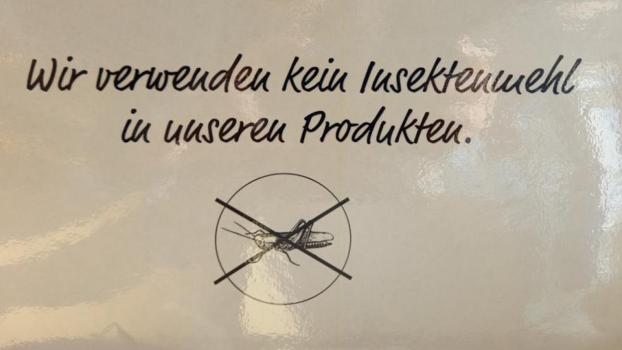 Hinweis in Bäckerei: es wird kein Insektenmehl verwendet