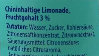 Etikett Chininhaltige Limonade Zutatenliste