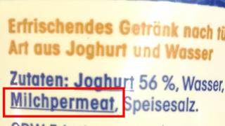 Zutatenliste eines Ayrans mit Milchpermat